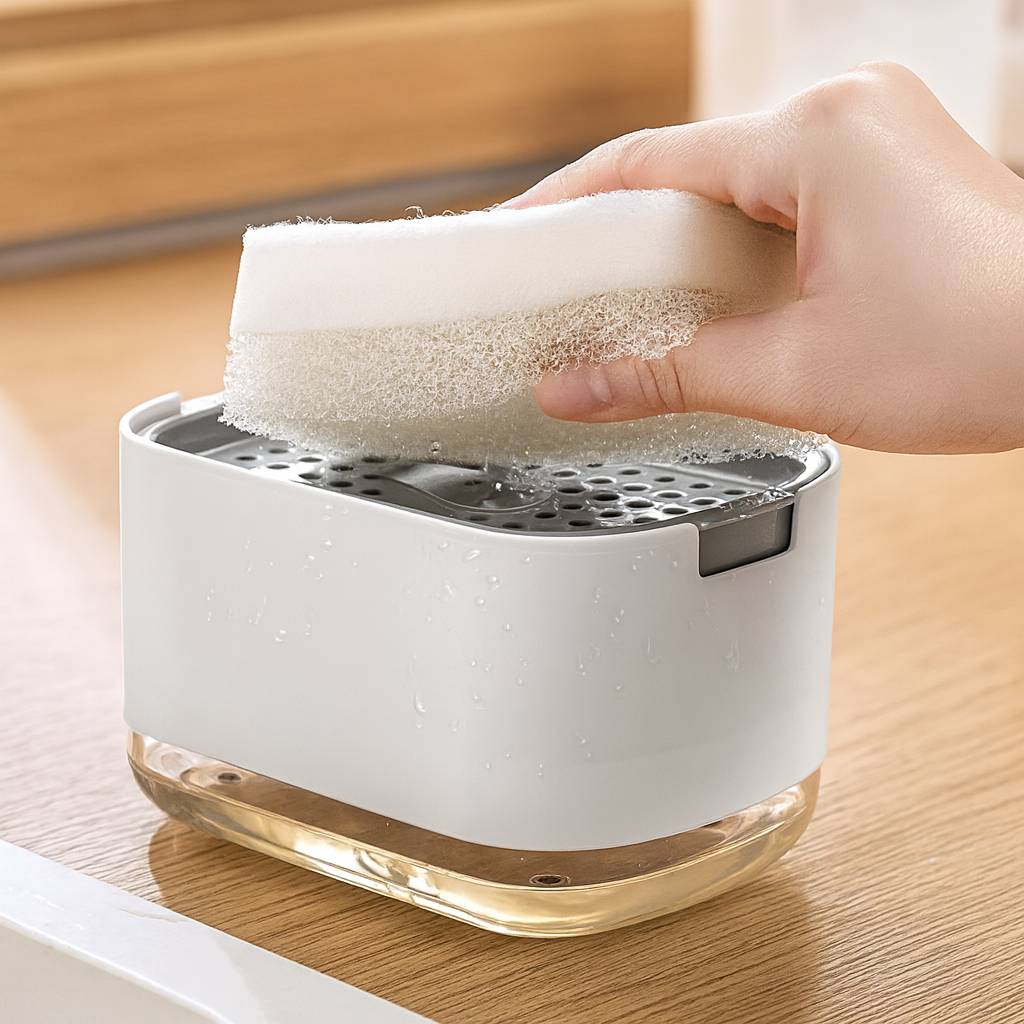 Portaesponja con Dispensador de Jabón Automático 2 en 1 – Diseño Compacto y Limpio