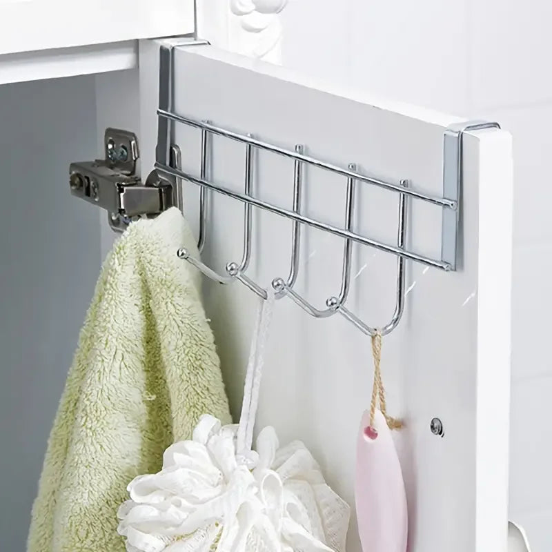 1 Pieza de Gancho de Acero Inoxidable con 5 Ganchos – Sin Perforación, Resistente y Duradero, Ideal para Puertas de Ducha y Armarios