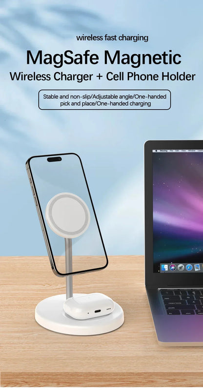 Cargador Inalámbrico Magnético 2 en 1 de 30W para iPhone y AirPods Pro – Estación de Carga Rápida