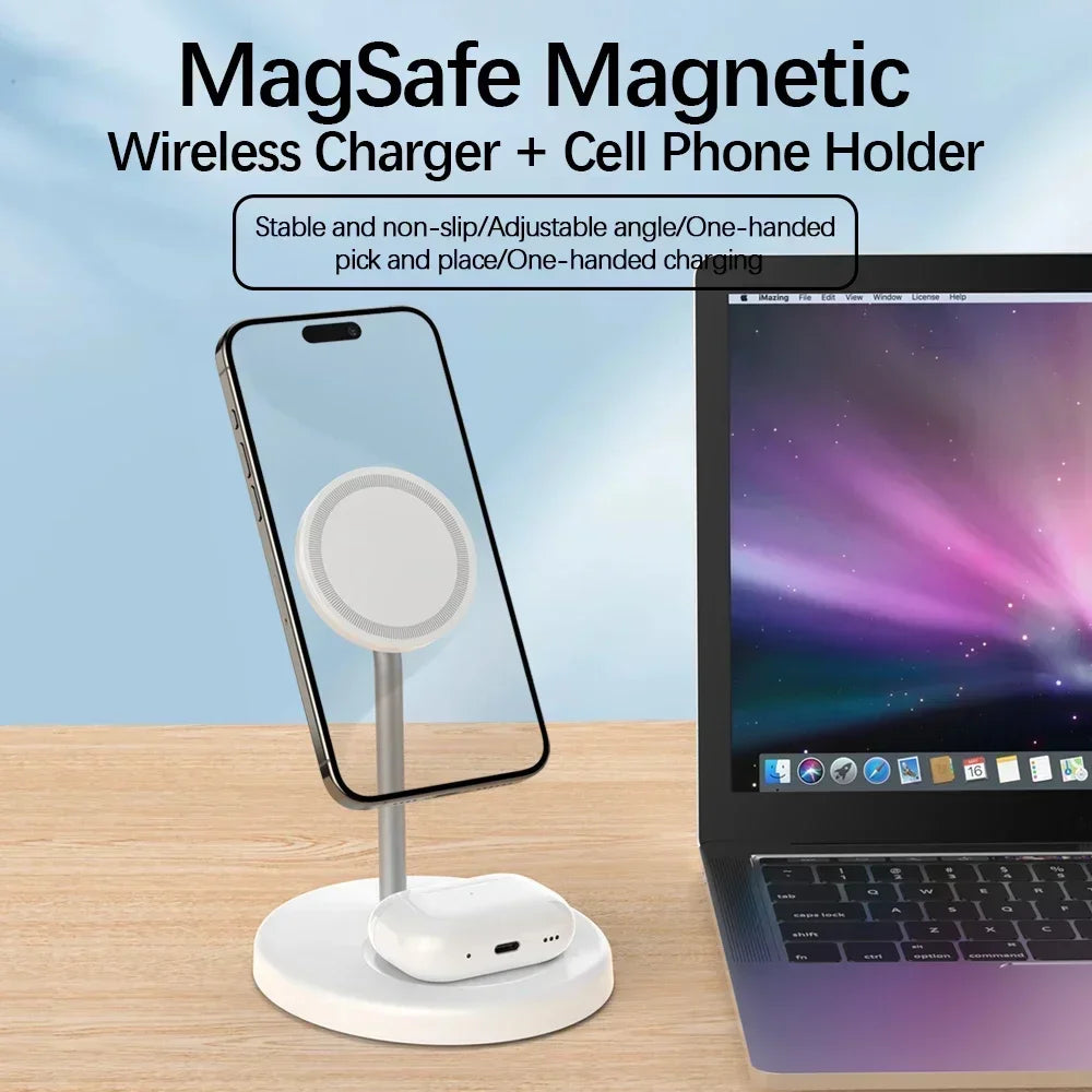 Cargador Inalámbrico Magnético 2 en 1 de 30W para iPhone y AirPods Pro – Estación de Carga Rápida