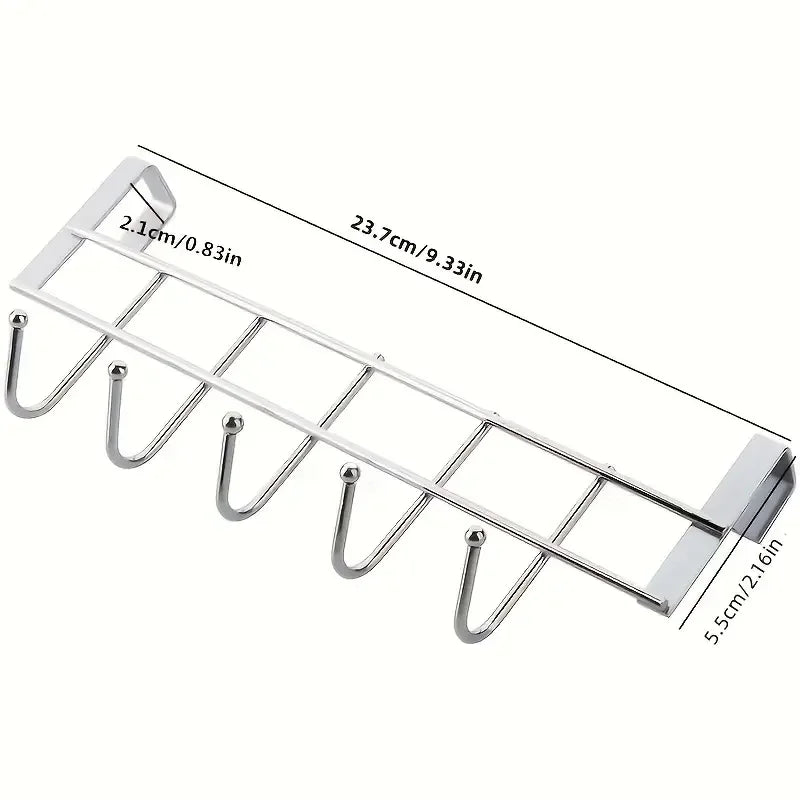 1 Pieza de Gancho de Acero Inoxidable con 5 Ganchos – Sin Perforación, Resistente y Duradero, Ideal para Puertas de Ducha y Armarios