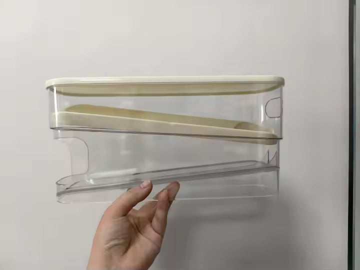 Dispensador y Organizador de Huevos, Compacto para Almacenamiento Eficiente de Alimentos en el Refrigerador, Forma Rectangular.