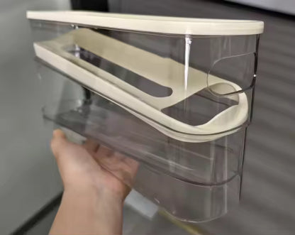 Dispensador y Organizador de Huevos, Compacto para Almacenamiento Eficiente de Alimentos en el Refrigerador, Forma Rectangular.